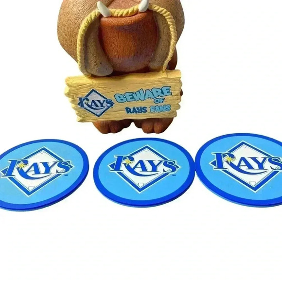 MLB TAMPA BAY  RAYS BULLDOG BEWARE OF  RAYS FANS 8” STATUTE AND COASTERS - Picture 3 of 9